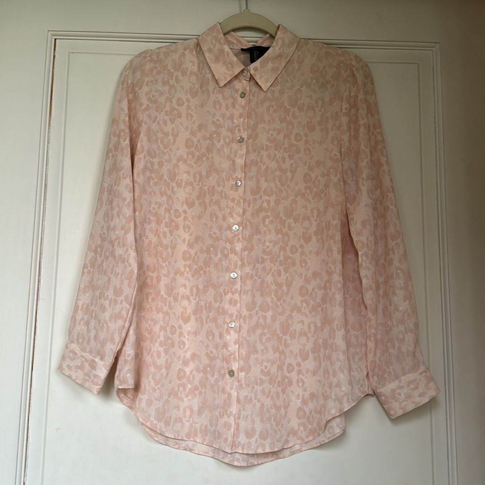 New Without Tag Pretty Pink Leopard Print Button Front Shirt By Rachel Zoe